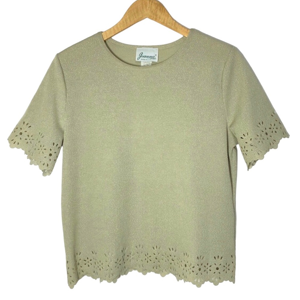 Joanna Eyelet Hem Shirt Vintage Womens Size Med Green